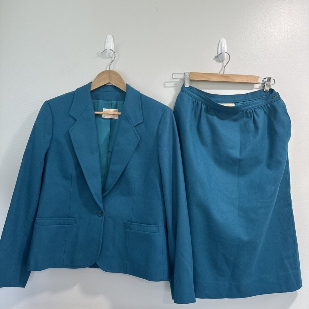 Pendleton Wool Skirt Suit 2 Piece Set Jacket 12 Skirt 10 Lined Vintage 100%Wool